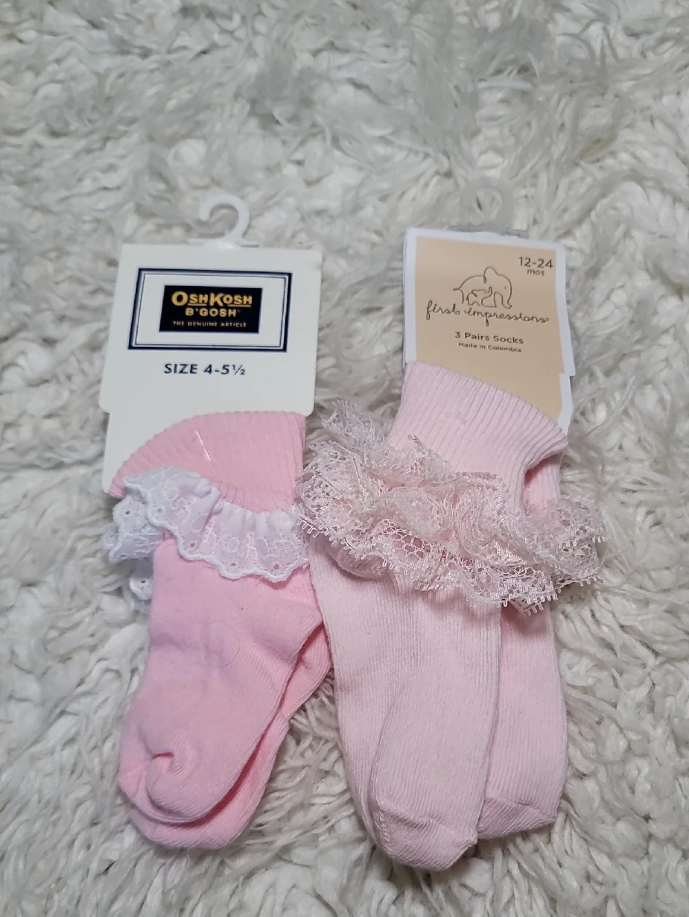 OshKosh B'gosh Light Pink Lace Trim Baby Socks - 2 Pairs